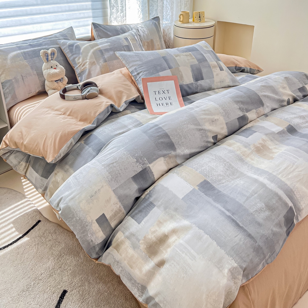 91家纺网 家纺一手货源 找家纺 红馆 2025年全棉12868印花系列四件套 简朴咖