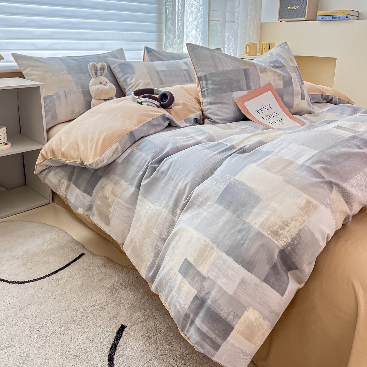 91家纺网 家纺一手货源 找家纺 红馆 2025年全棉12868印花系列四件套 简朴咖