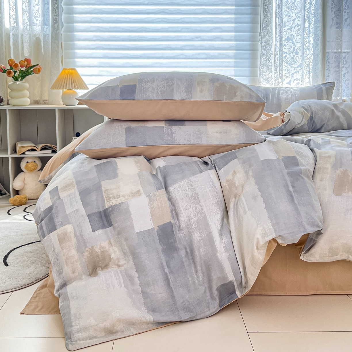 91家纺网 家纺一手货源 找家纺 红馆 2025年全棉12868印花系列四件套 简朴咖