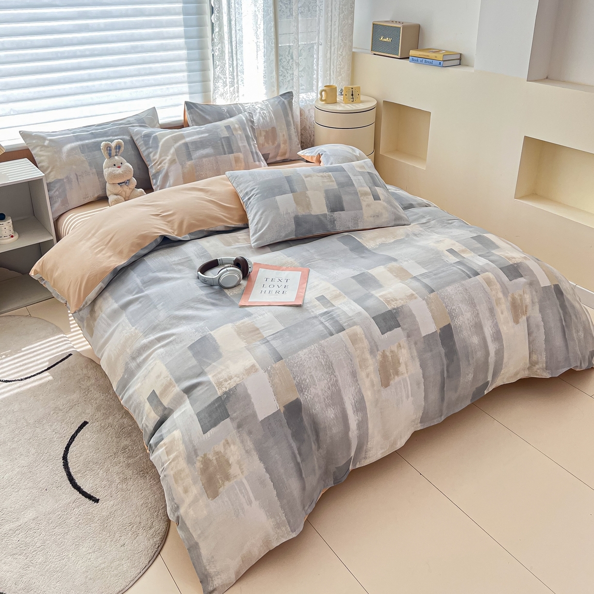 91家纺网 家纺一手货源 找家纺 红馆 2025年全棉12868印花系列四件套 简朴咖