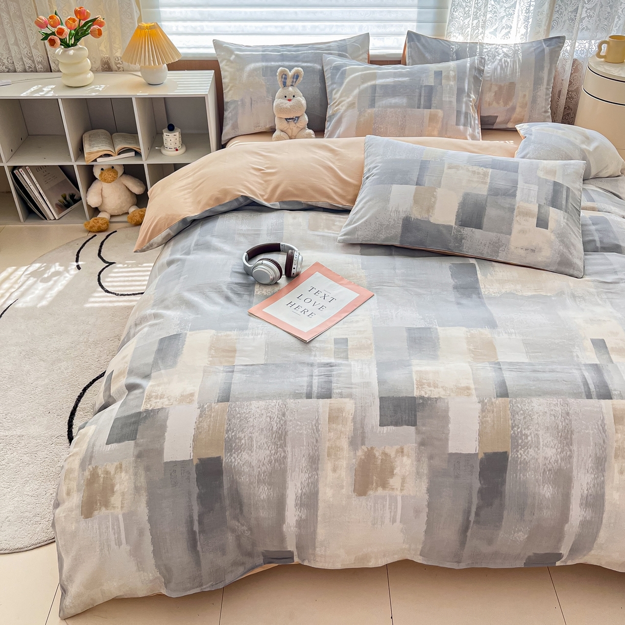 91家纺网 家纺一手货源 找家纺 红馆 2025年全棉12868印花系列四件套 简朴咖