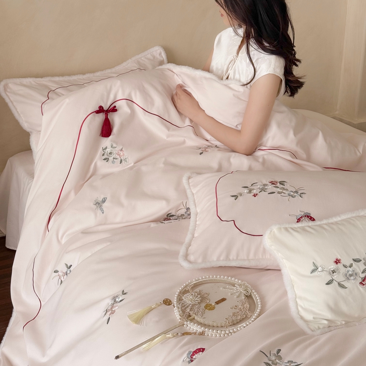 91家纺网 家纺一手货源 找家纺 （总）嗨购家纺 2025新款秋冬50S 磨毛四件套-春山赴雪