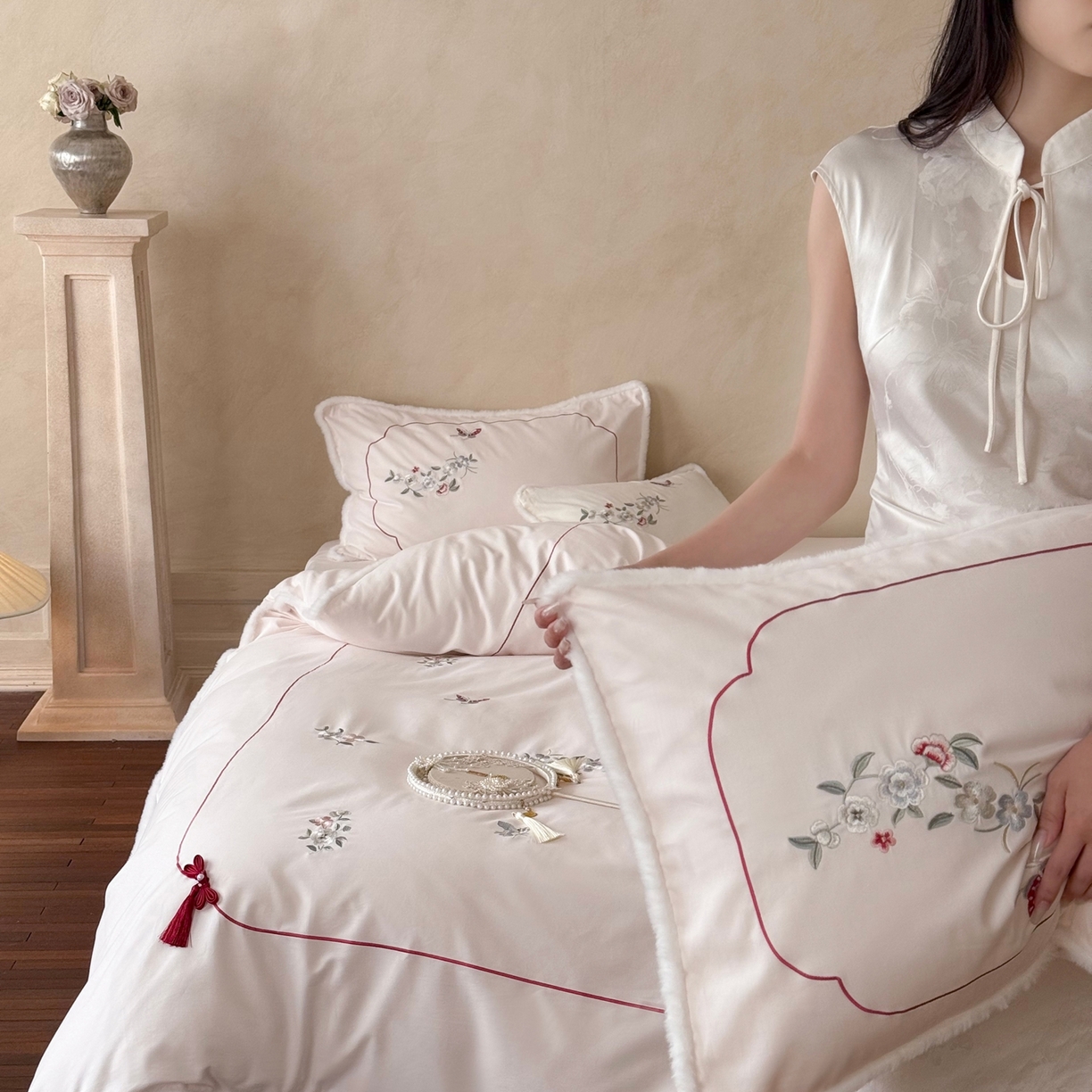 91家纺网 家纺一手货源 找家纺 （总）嗨购家纺 2025新款秋冬50S 磨毛四件套-春山赴雪