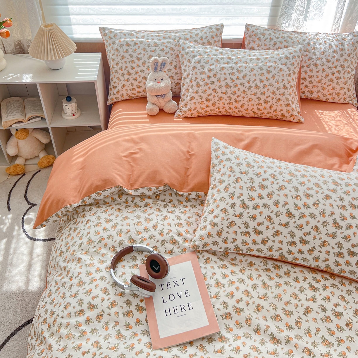 91家纺网 家纺一手货源 找家纺 红馆 2025年全棉12868印花系列四件套 桔子小小