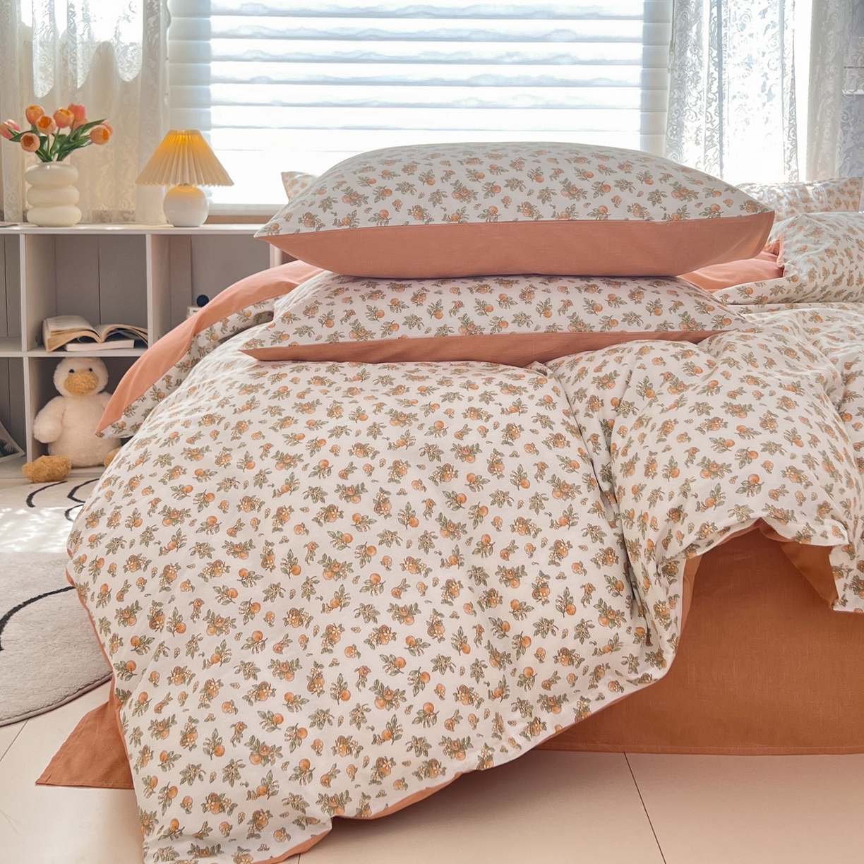 91家纺网 家纺一手货源 找家纺 红馆 2025年全棉12868印花系列四件套 桔子小小