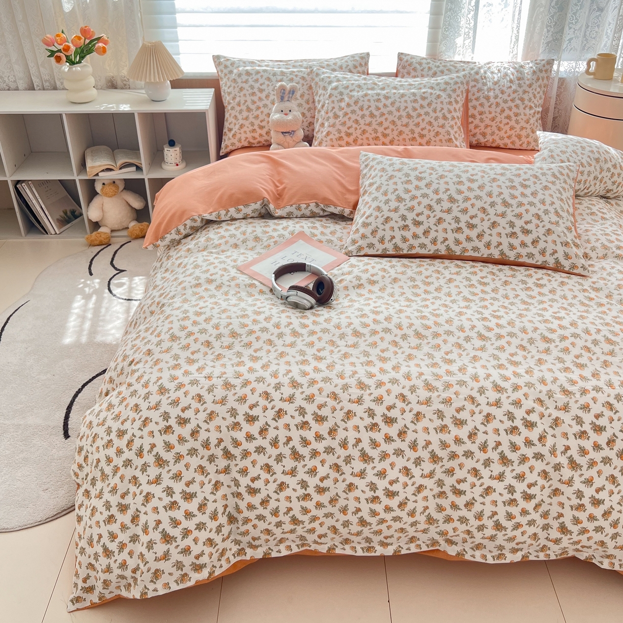 91家纺网 家纺一手货源 找家纺 红馆 2025年全棉12868印花系列四件套 桔子小小