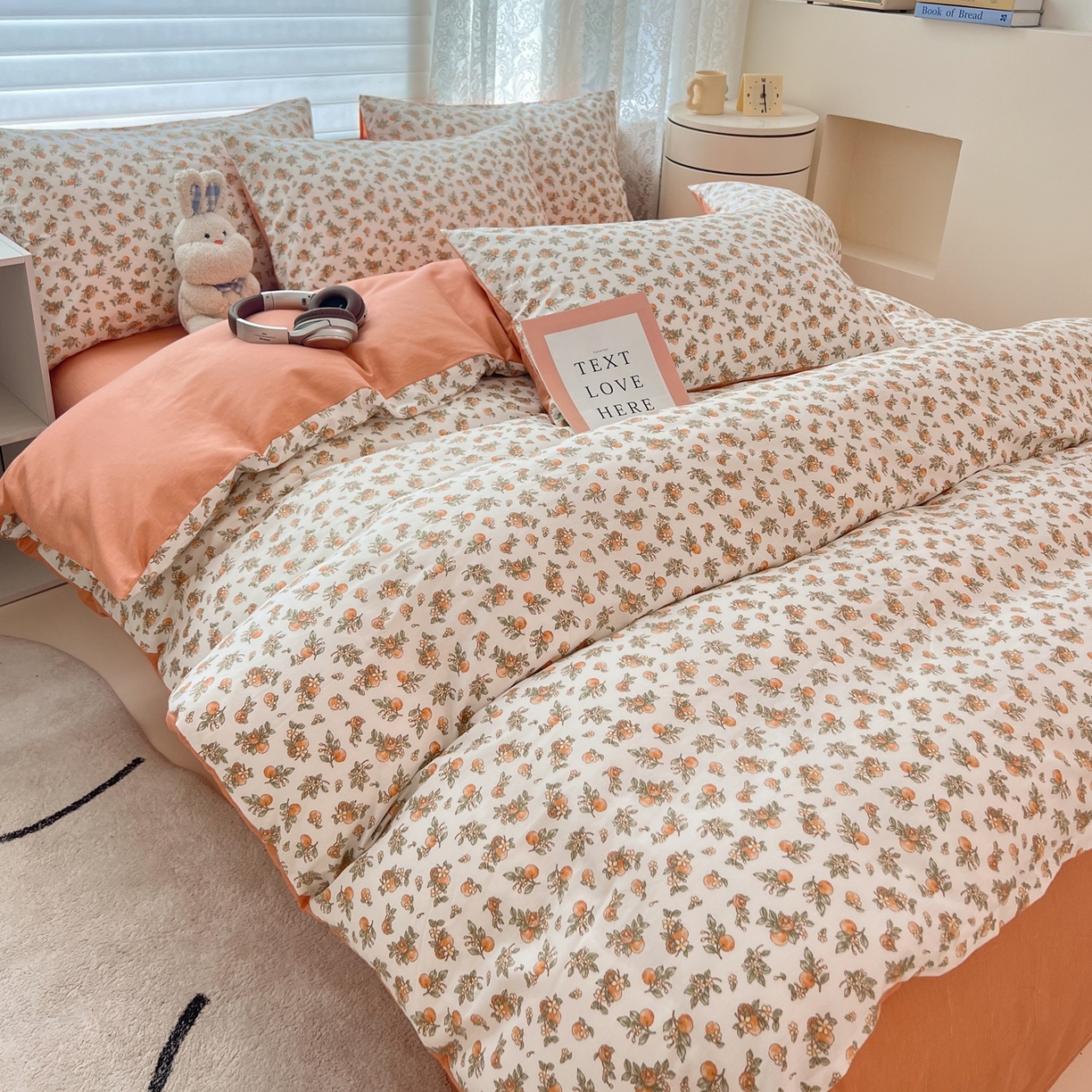 91家纺网 家纺一手货源 找家纺 红馆 2025年全棉12868印花系列四件套 桔子小小