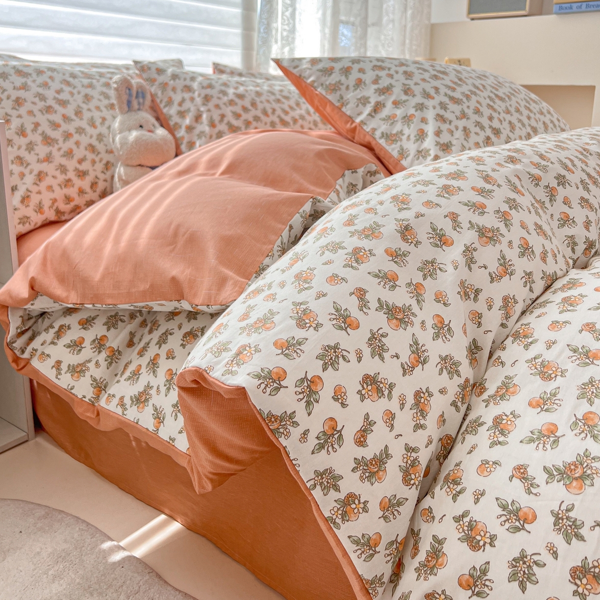 91家纺网 家纺一手货源 找家纺 红馆 2025年全棉12868印花系列四件套 桔子小小