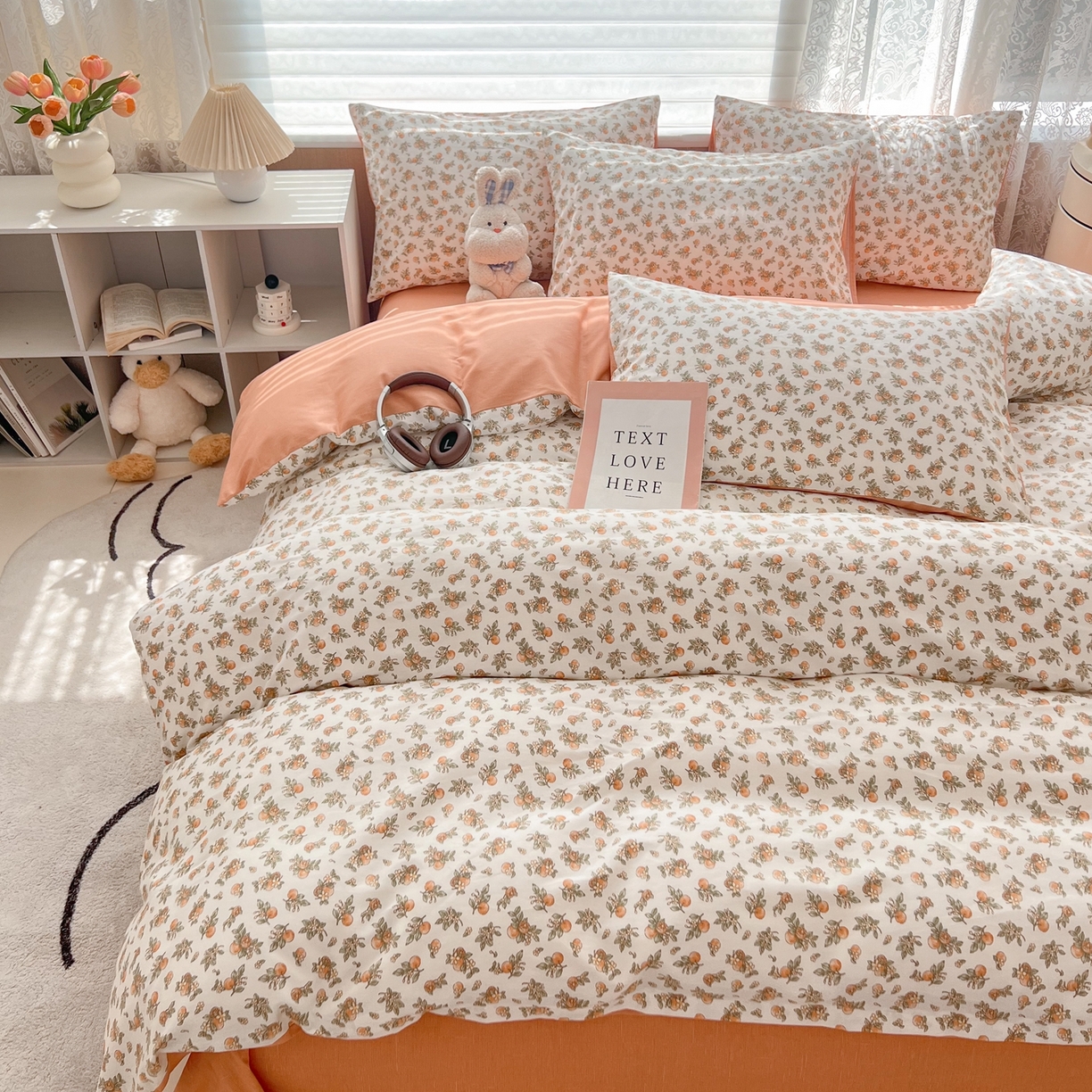 91家纺网 家纺一手货源 找家纺 红馆 2025年全棉12868印花系列四件套 桔子小小