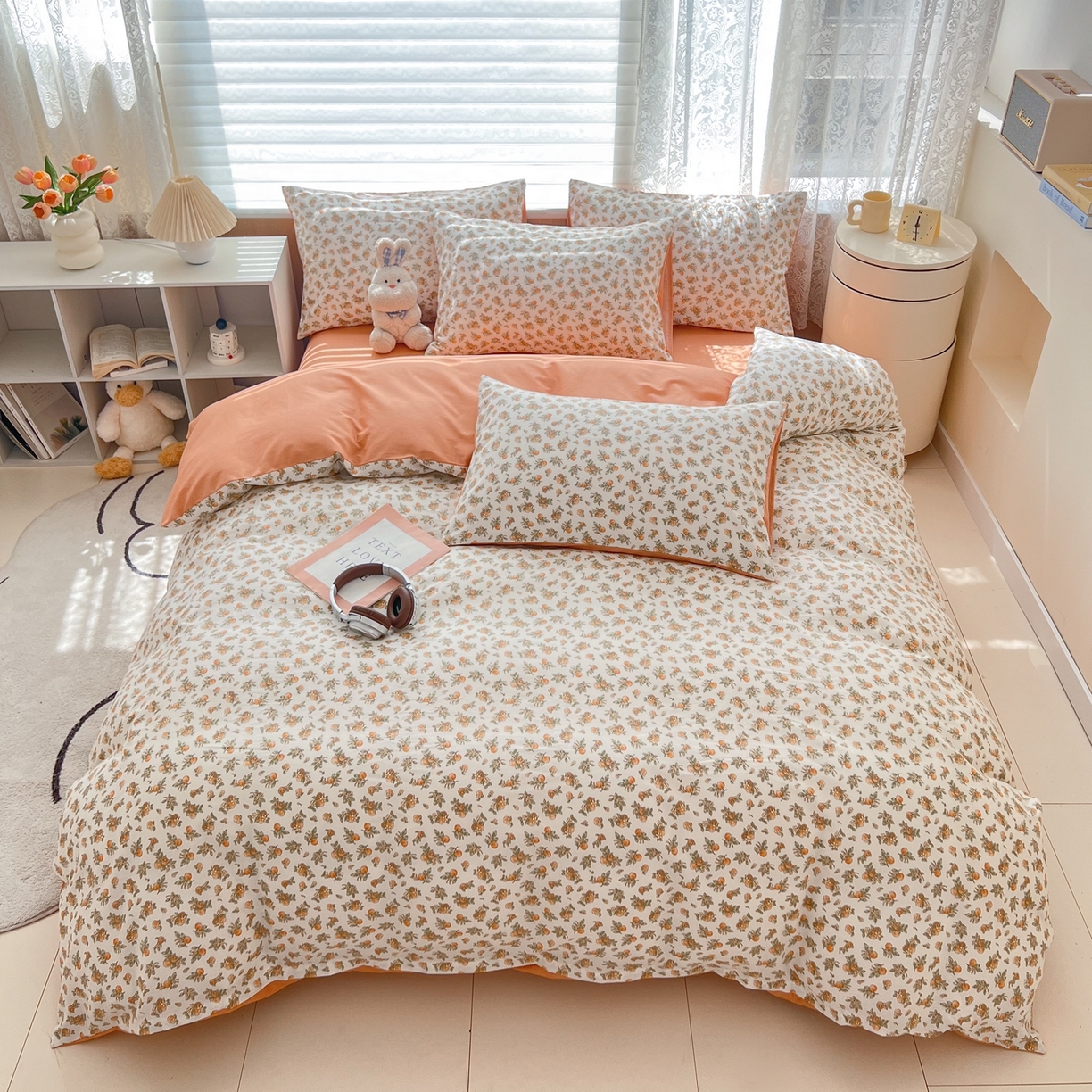 91家纺网 家纺一手货源 找家纺 红馆 2025年全棉12868印花系列四件套 桔子小小