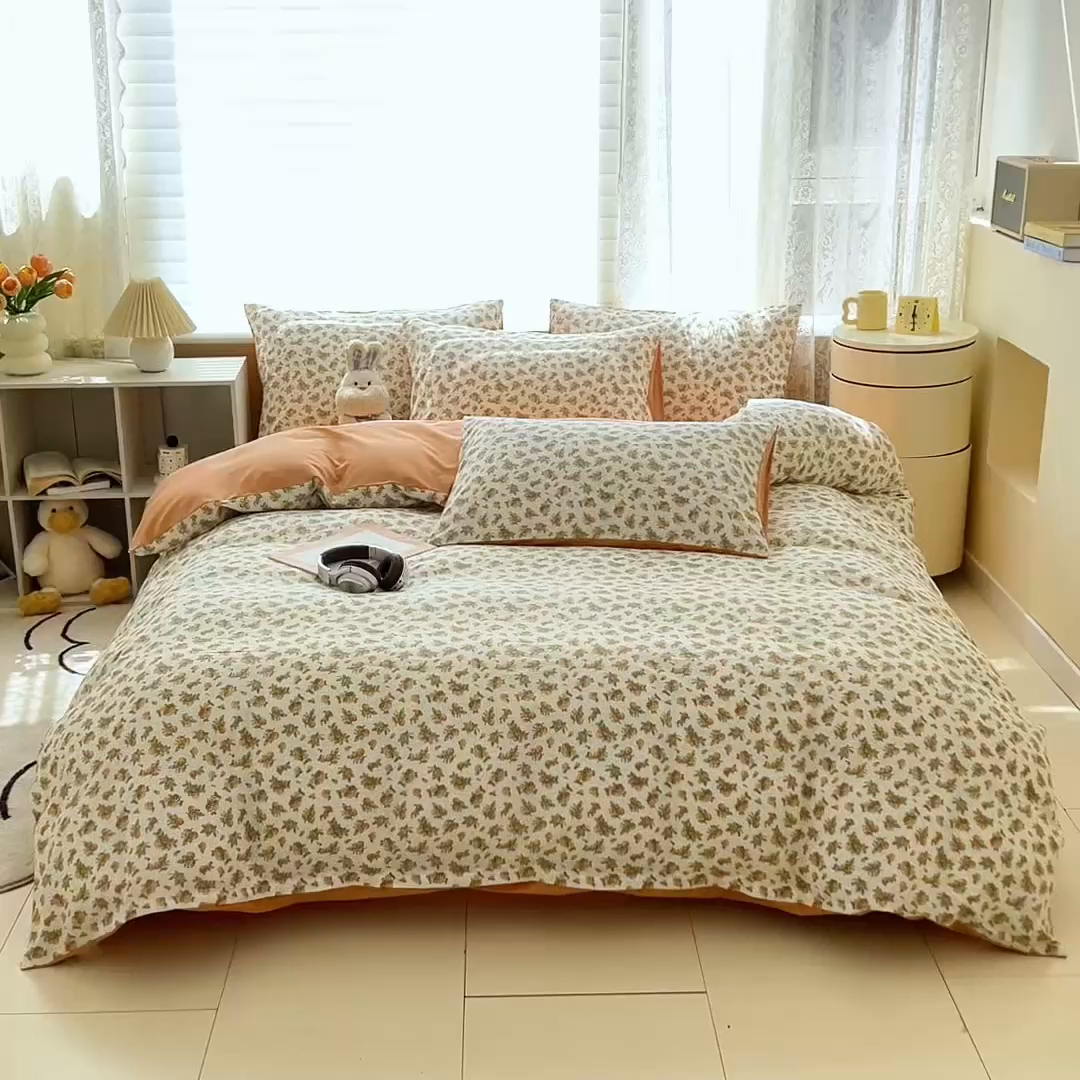 91家纺网 家纺一手货源 找家纺 红馆 2025年全棉12868印花系列四件套 桔子小小