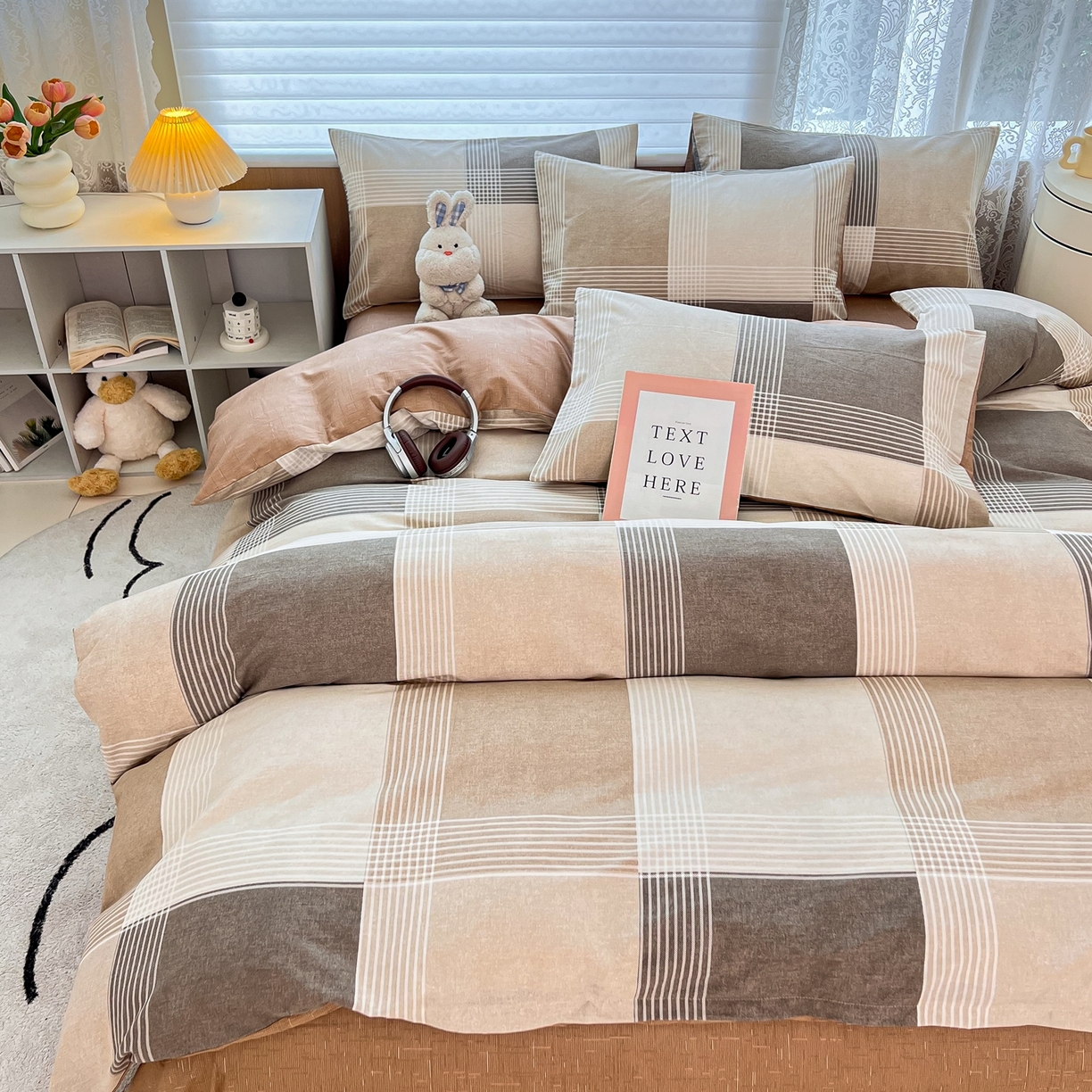 91家纺网 家纺一手货源 找家纺 红馆 2025年全棉12868印花系列四件套 魔方小站-咖