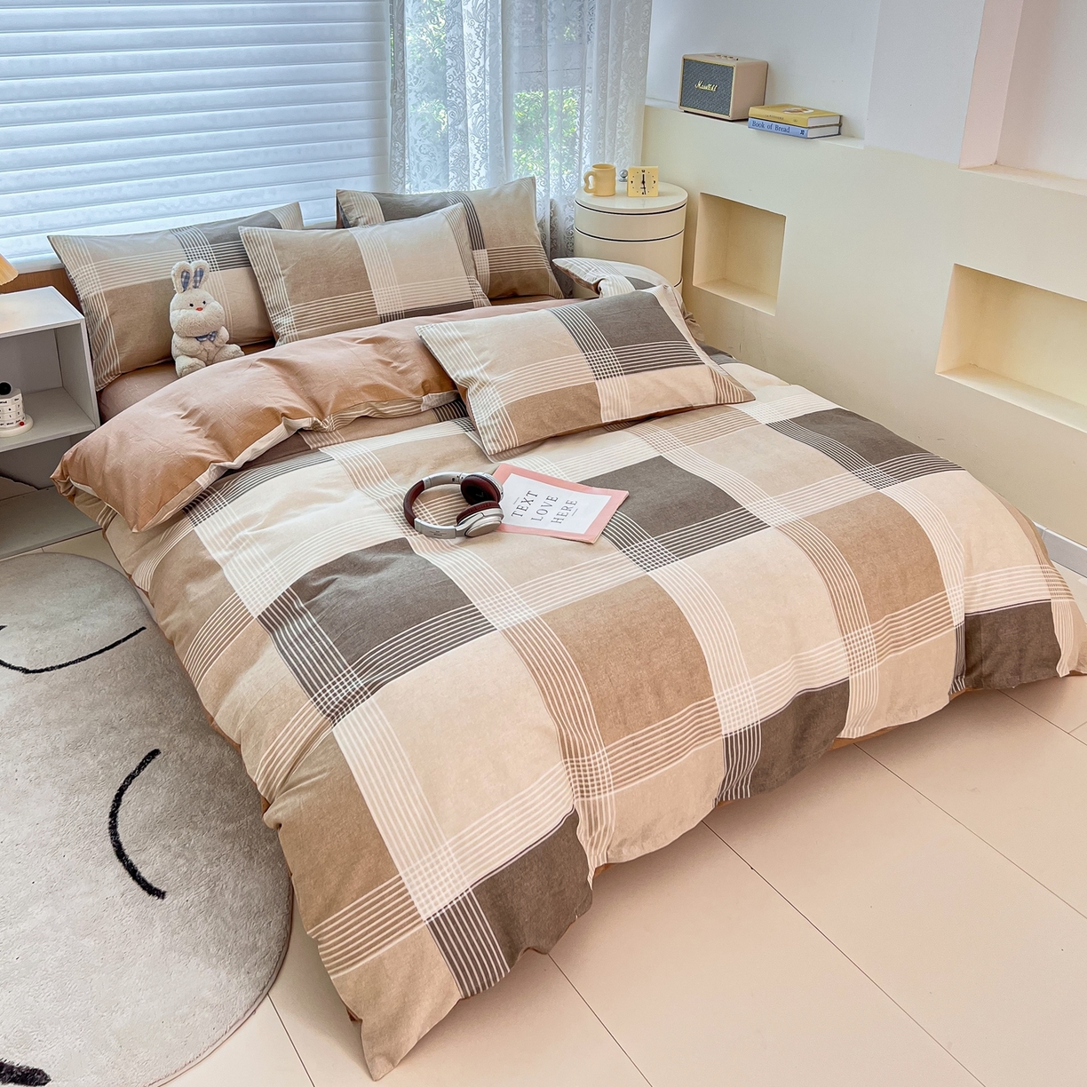 91家纺网 家纺一手货源 找家纺 红馆 2025年全棉12868印花系列四件套 魔方小站-咖