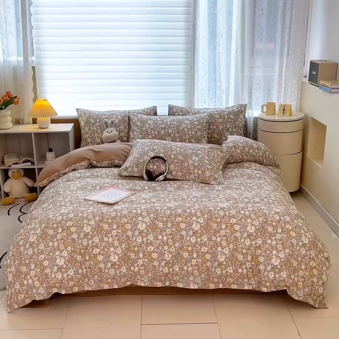 91家纺网 家纺一手货源 找家纺 红馆 2025年全棉12868印花系列四件套 沐雨