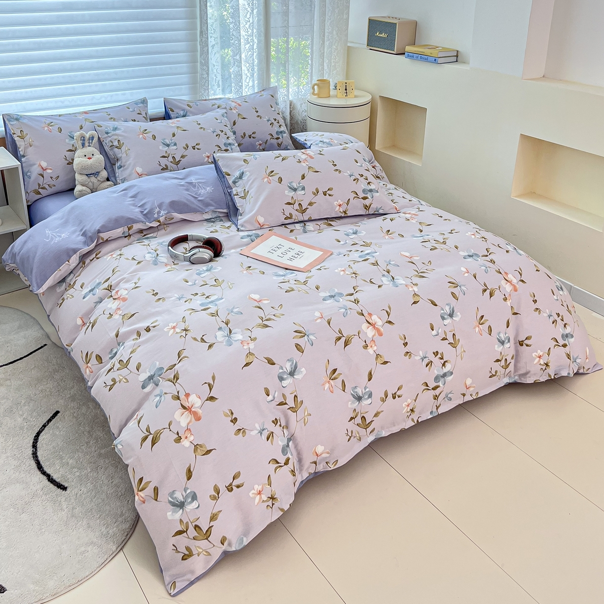 91家纺网 家纺一手货源 找家纺 红馆 2025年全棉12868印花系列四件套 浅素花影