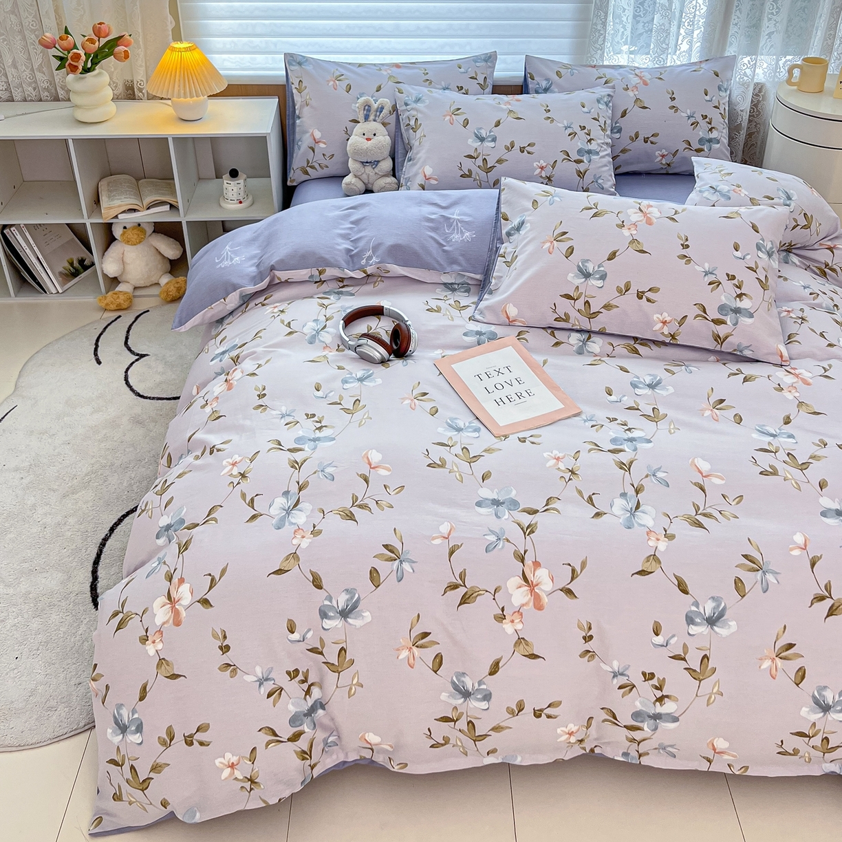 91家纺网 家纺一手货源 找家纺 红馆 2025年全棉12868印花系列四件套 浅素花影