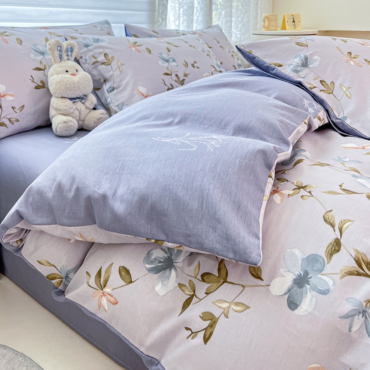 红馆 2025年全棉12868印花系列四件套 浅素花影