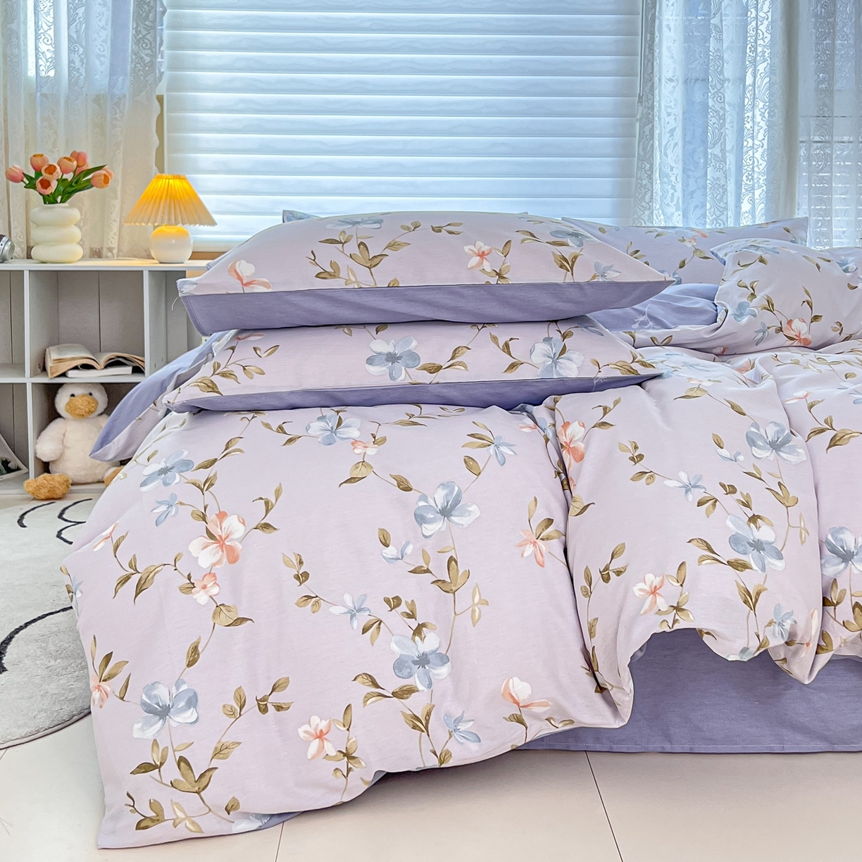 91家纺网 家纺一手货源 找家纺 红馆 2025年全棉12868印花系列四件套 浅素花影