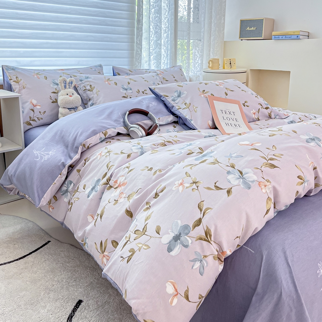 91家纺网 家纺一手货源 找家纺 红馆 2025年全棉12868印花系列四件套 浅素花影