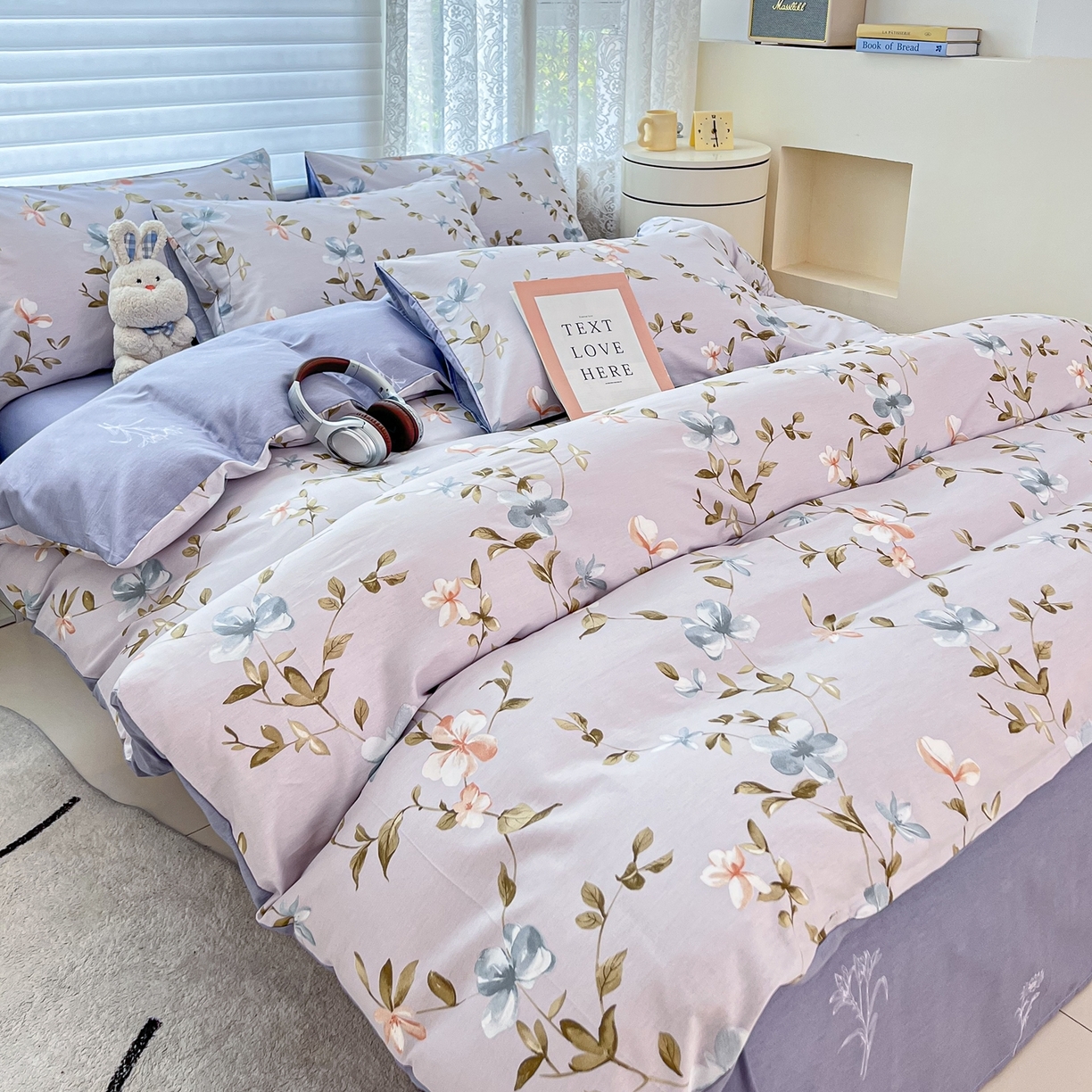 91家纺网 家纺一手货源 找家纺 红馆 2025年全棉12868印花系列四件套 浅素花影