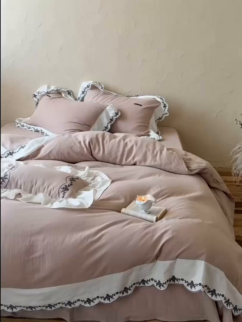 91家纺网 家纺一手货源 找家纺 （总）嗨购家纺 2025新款亲肤舒适双层纱四件套-故里