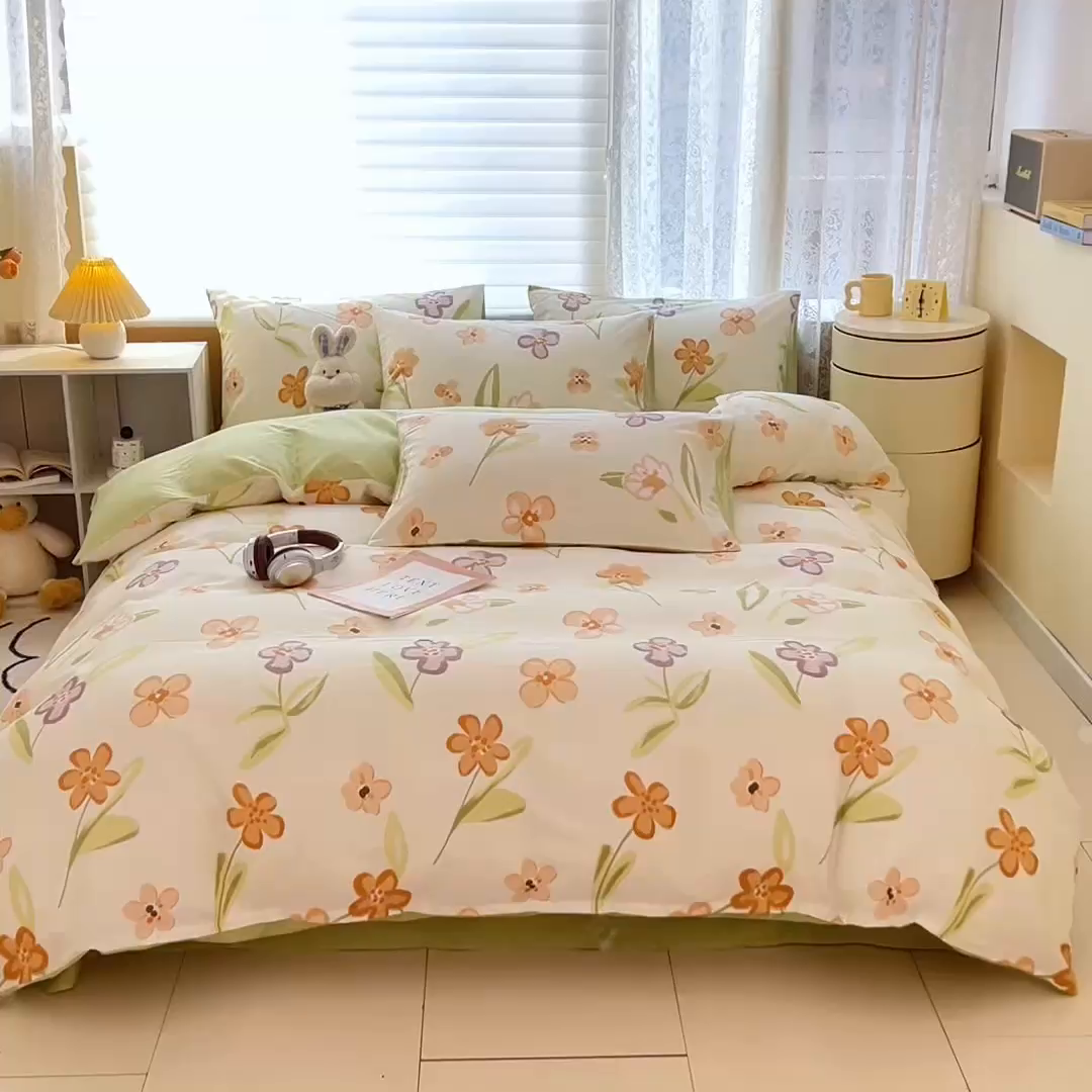 91家纺网 家纺一手货源 找家纺 红馆 2025年全棉12868印花系列四件套 温暖午后