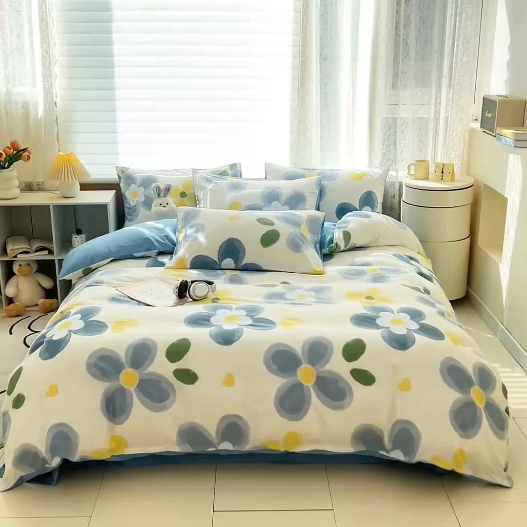 91家纺网 家纺一手货源 找家纺 红馆 2025年全棉12868印花系列四件套 向阳花开