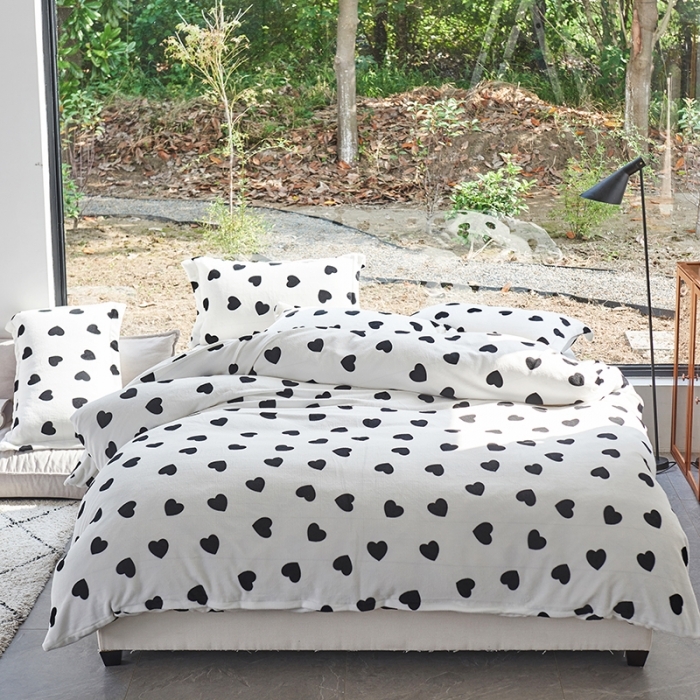 （总）艾佳 2025新款保暖宝宝绒臻品牛奶绒黑白系列四件套