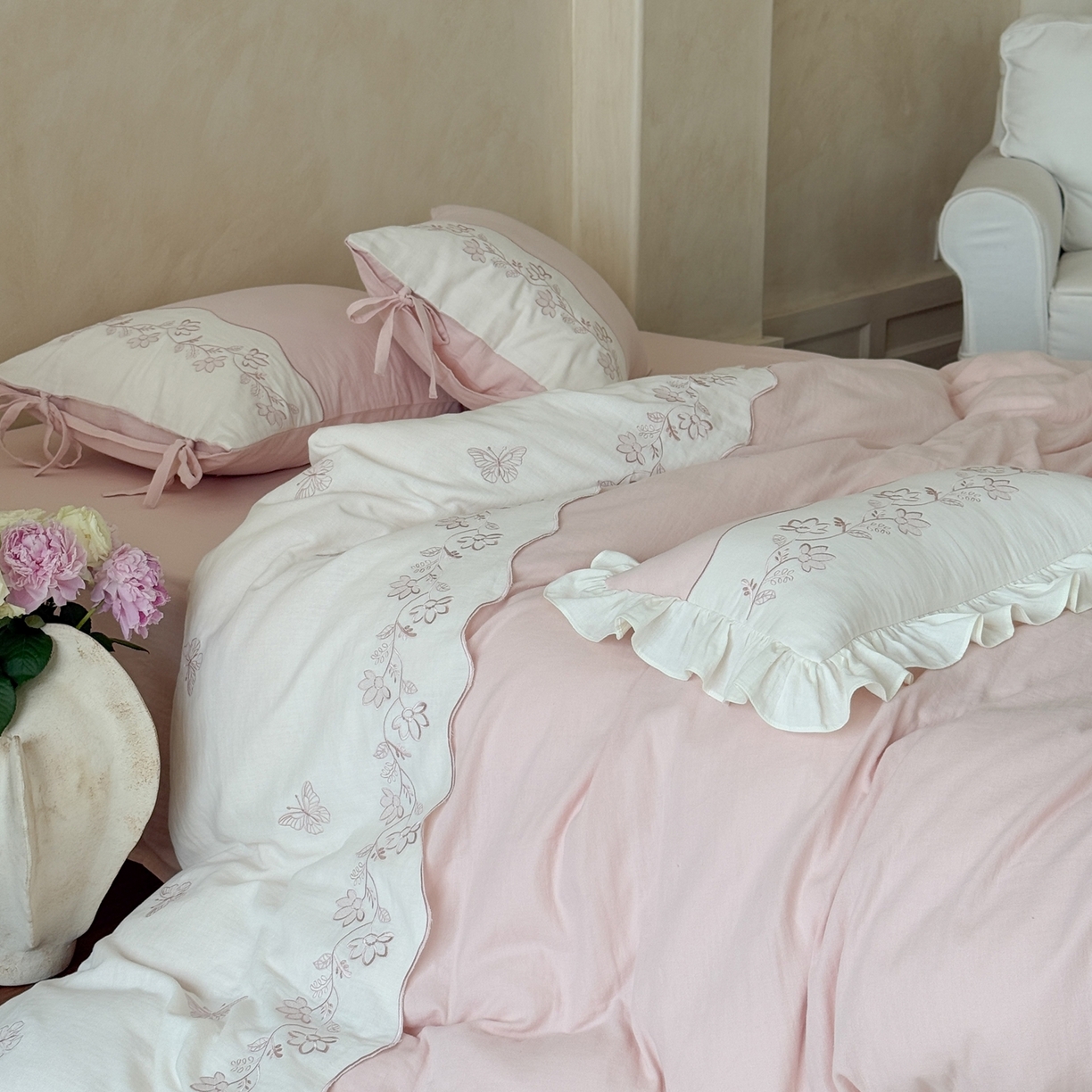 91家纺网 家纺一手货源 找家纺 （总）嗨购家纺 2025新款亲肤舒适双层纱四件套-花期漫漫