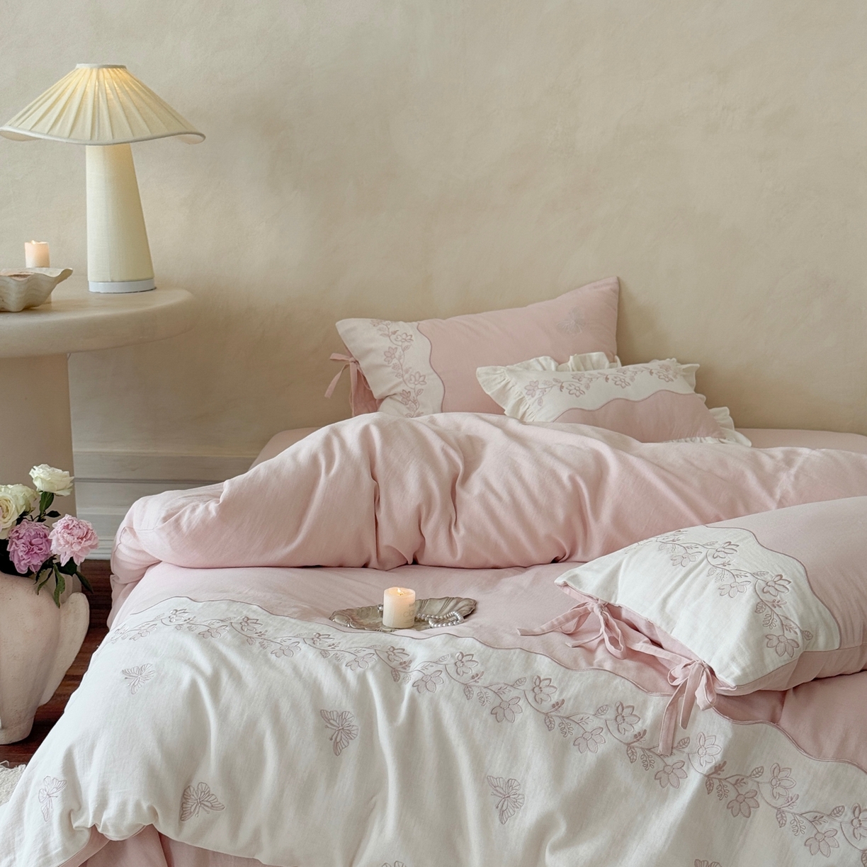 91家纺网 家纺一手货源 找家纺 （总）嗨购家纺 2025新款亲肤舒适双层纱四件套-花期漫漫