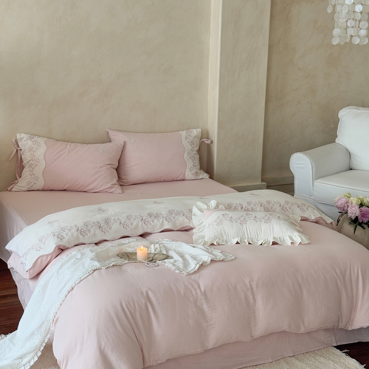 91家纺网 家纺一手货源 找家纺 （总）嗨购家纺 2025新款亲肤舒适双层纱四件套-花期漫漫