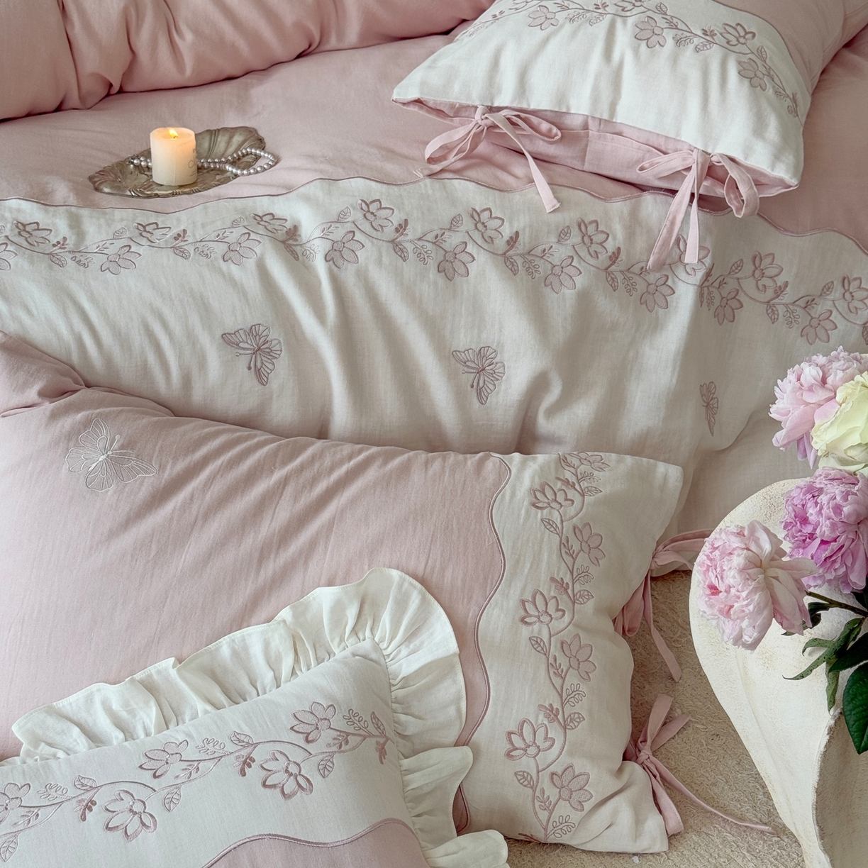 91家纺网 家纺一手货源 找家纺 （总）嗨购家纺 2025新款亲肤舒适双层纱四件套-花期漫漫