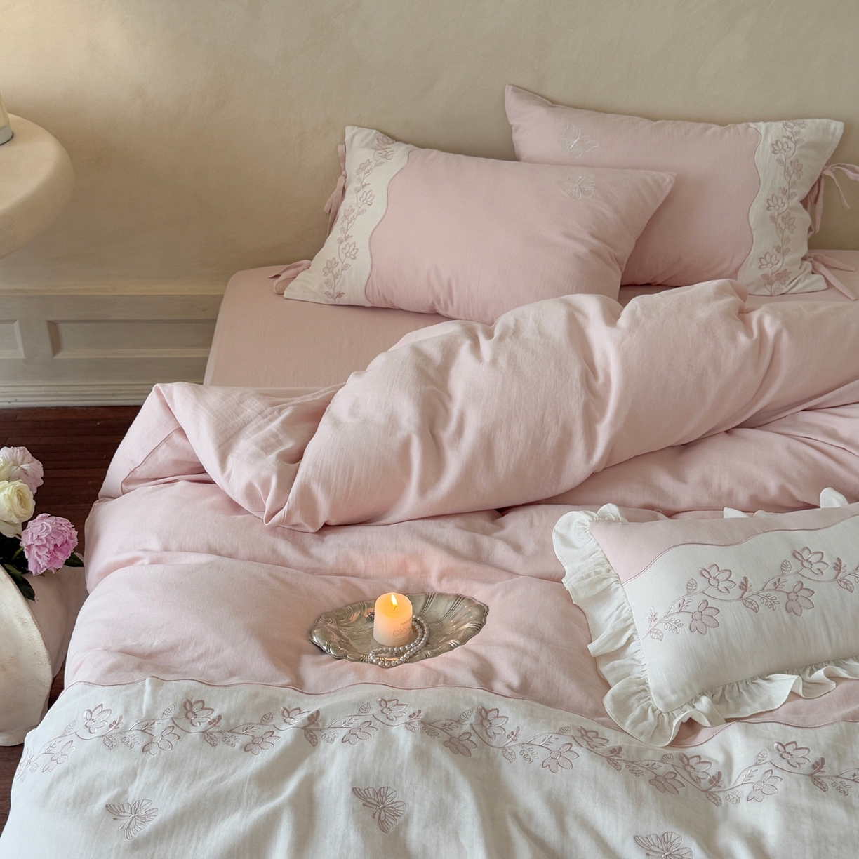 91家纺网 家纺一手货源 找家纺 （总）嗨购家纺 2025新款亲肤舒适双层纱四件套-花期漫漫