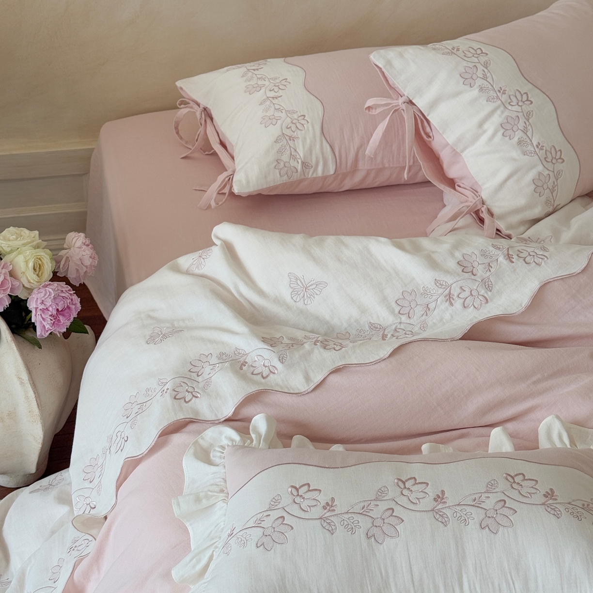 91家纺网 家纺一手货源 找家纺 （总）嗨购家纺 2025新款亲肤舒适双层纱四件套-花期漫漫