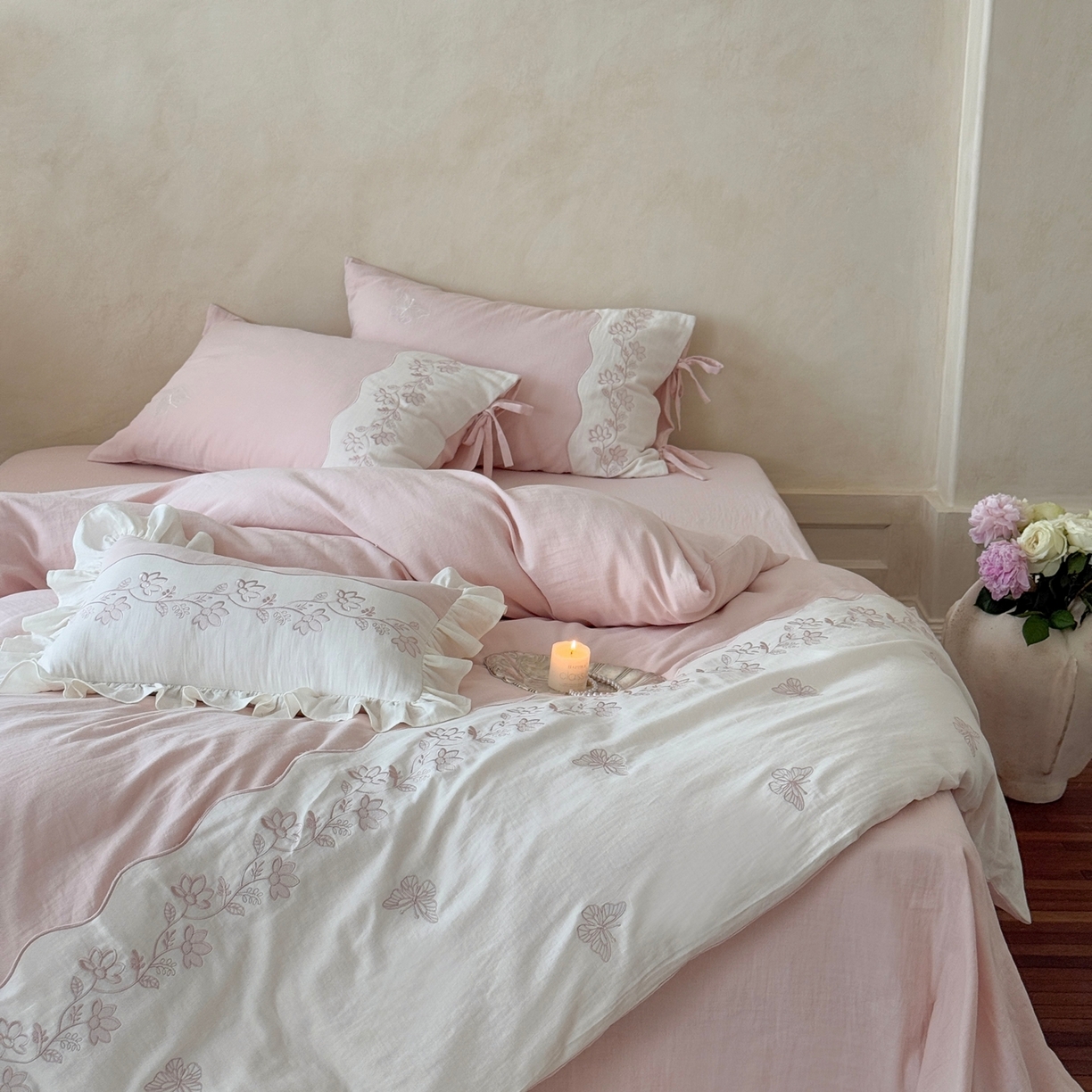 91家纺网 家纺一手货源 找家纺 （总）嗨购家纺 2025新款亲肤舒适双层纱四件套-花期漫漫