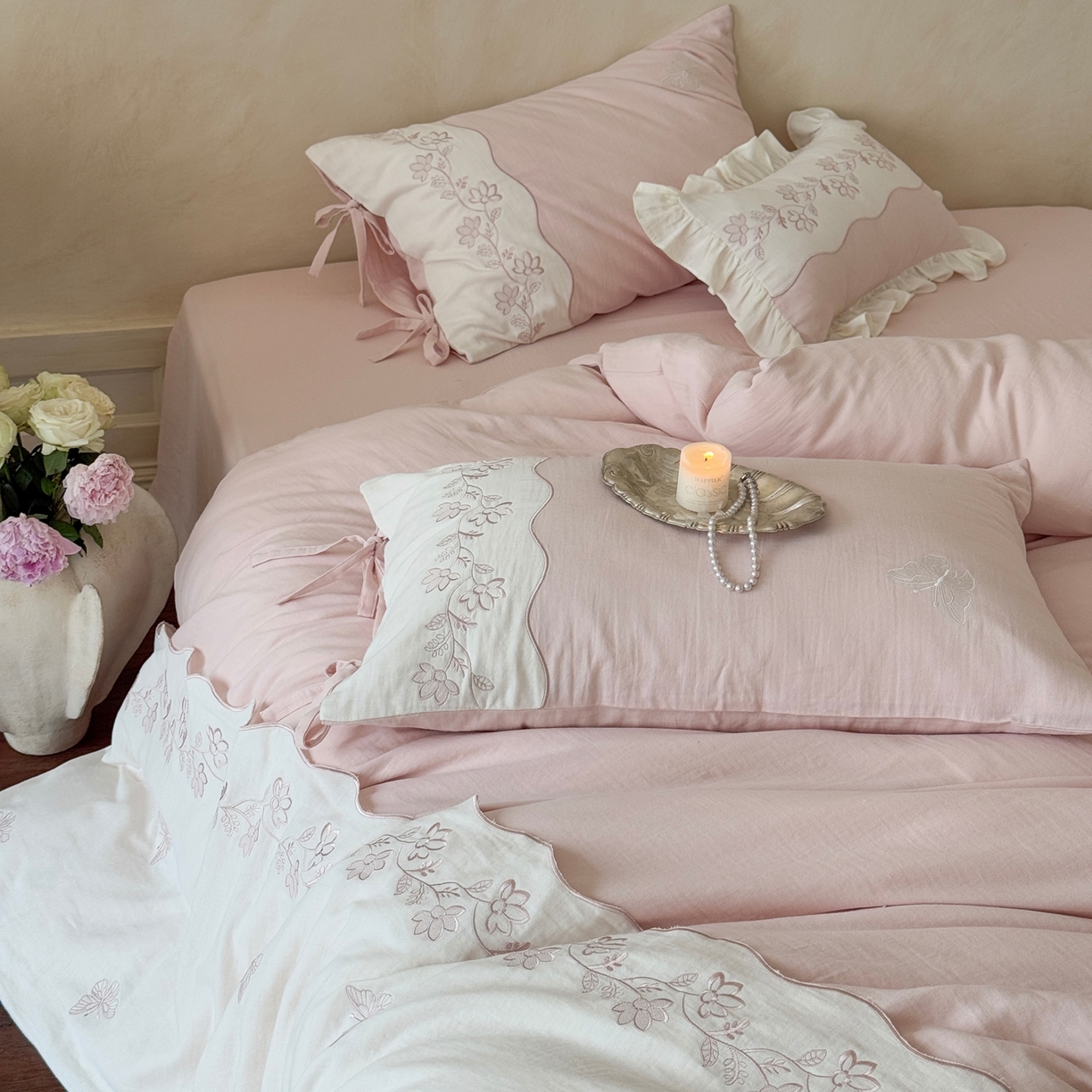 91家纺网 家纺一手货源 找家纺 （总）嗨购家纺 2025新款亲肤舒适双层纱四件套-花期漫漫