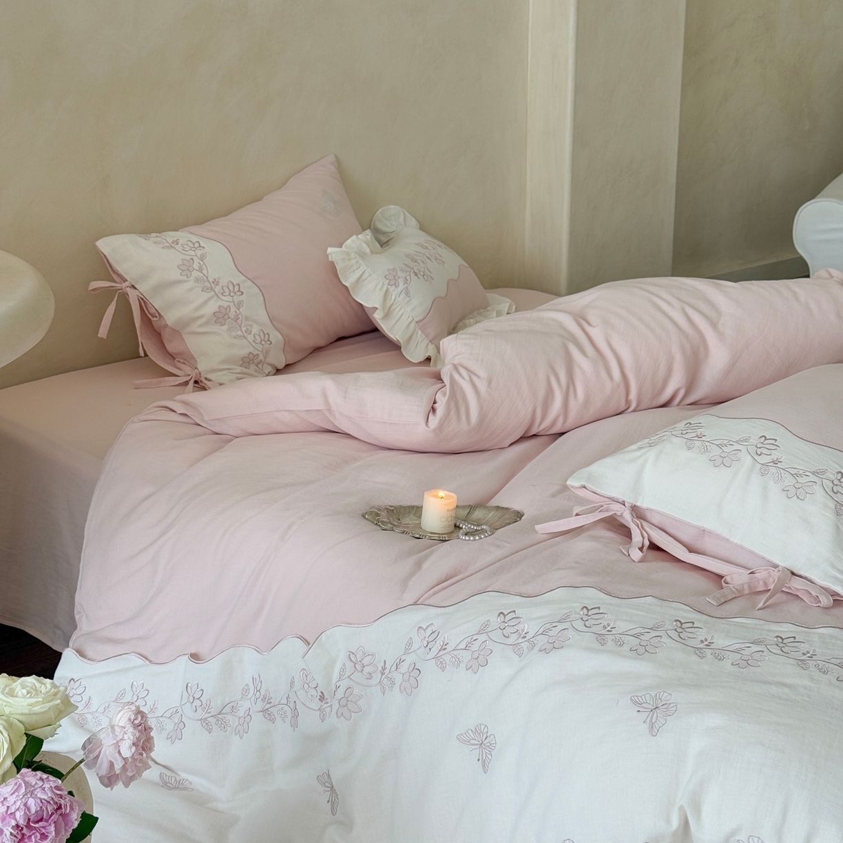 91家纺网 家纺一手货源 找家纺 （总）嗨购家纺 2025新款亲肤舒适双层纱四件套-花期漫漫