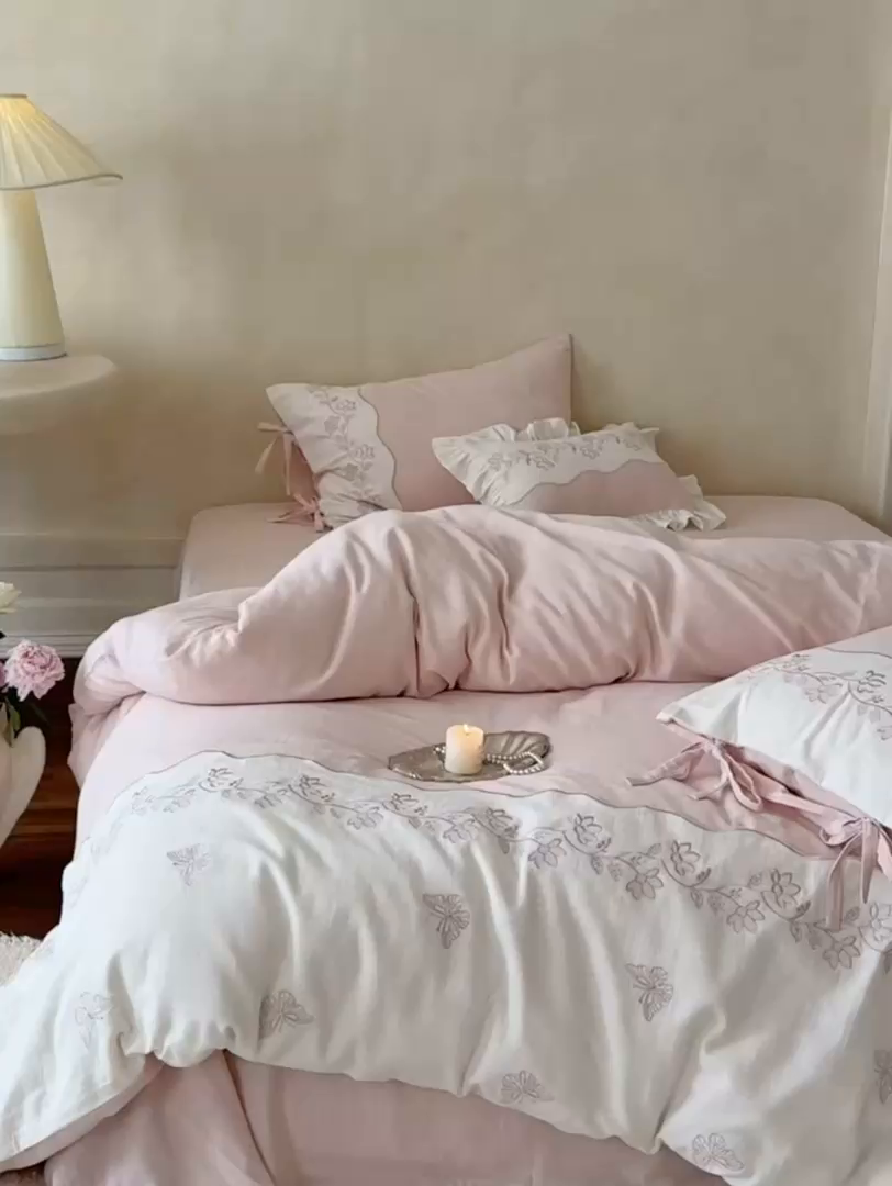 91家纺网 家纺一手货源 找家纺 （总）嗨购家纺 2025新款亲肤舒适双层纱四件套-花期漫漫