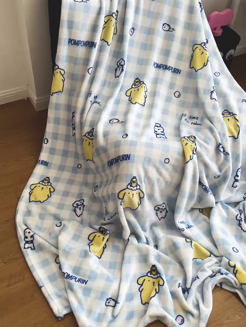 91家纺网 家纺一手货源 找家纺 耀悦家纺2025新款正版授权三丽鸥高克重卡通牛奶绒毛毯多功能毯子盖毯 蓝格布丁狗