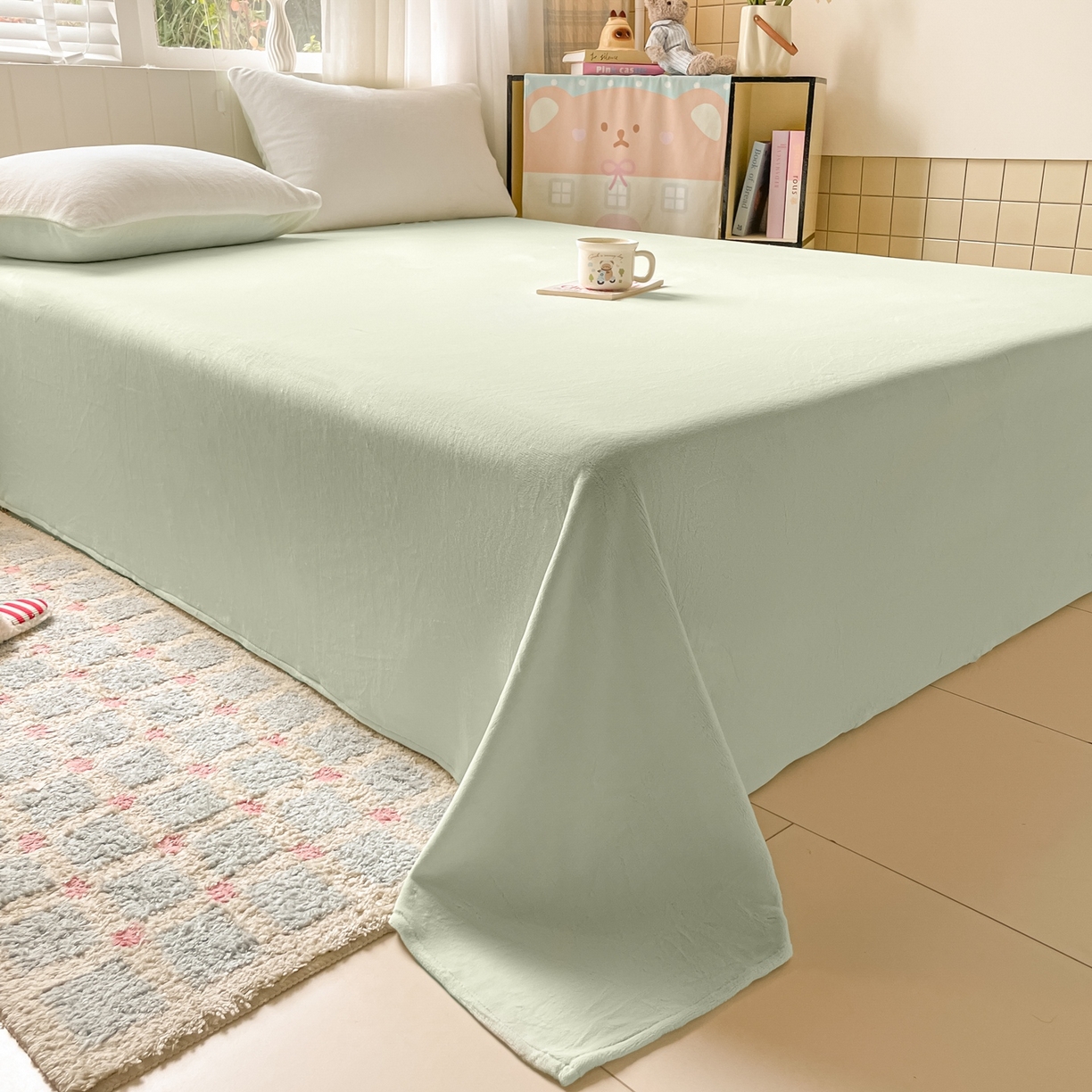 91家纺网 家纺一手货源 找家纺 仔仔熊 2025新款牛奶绒单床单床单单件 绿