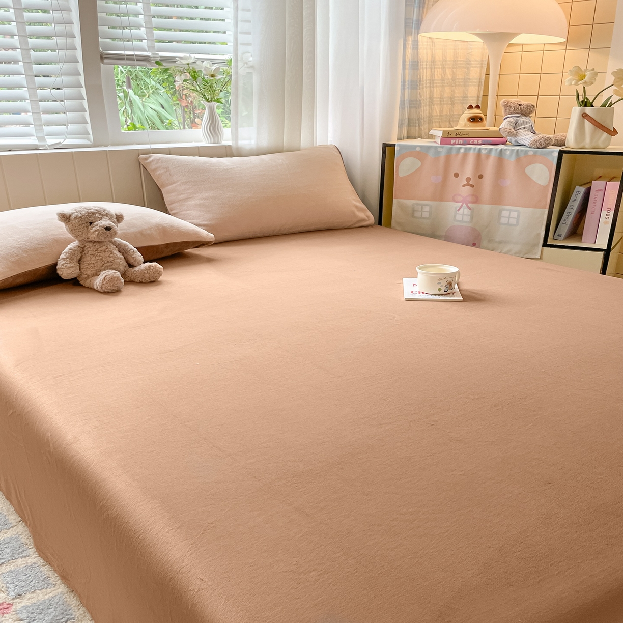 91家纺网 家纺一手货源 找家纺 仔仔熊 2025新款牛奶绒单床单床单单件 咖