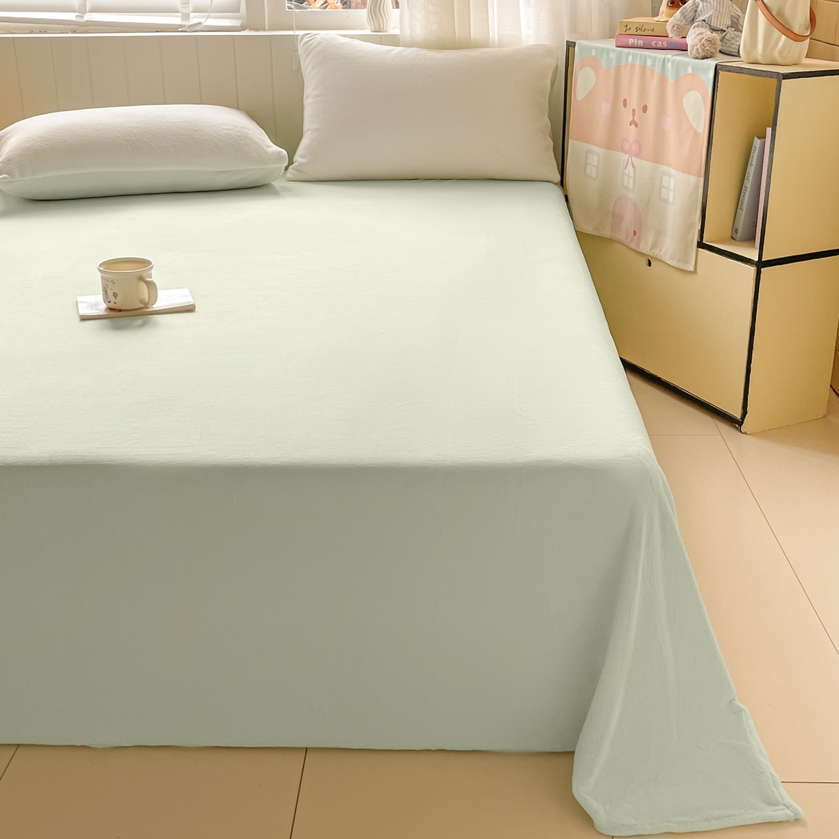 91家纺网 家纺一手货源 找家纺 仔仔熊 2025新款牛奶绒单床单床单单件 绿