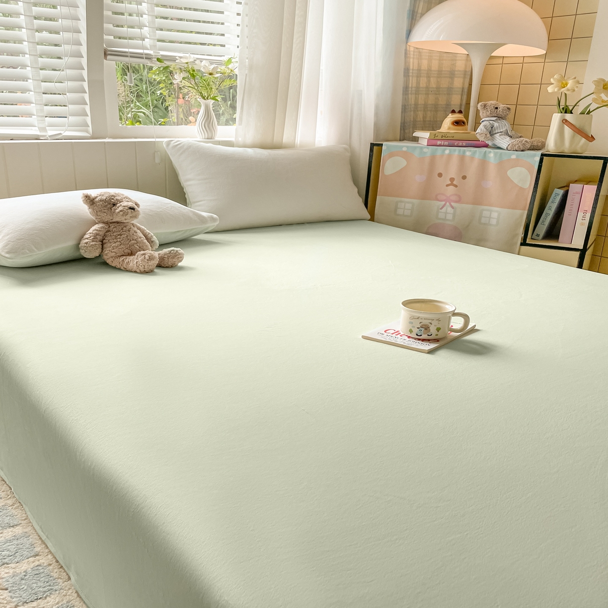 91家纺网 家纺一手货源 找家纺 仔仔熊 2025新款牛奶绒单床单床单单件 绿