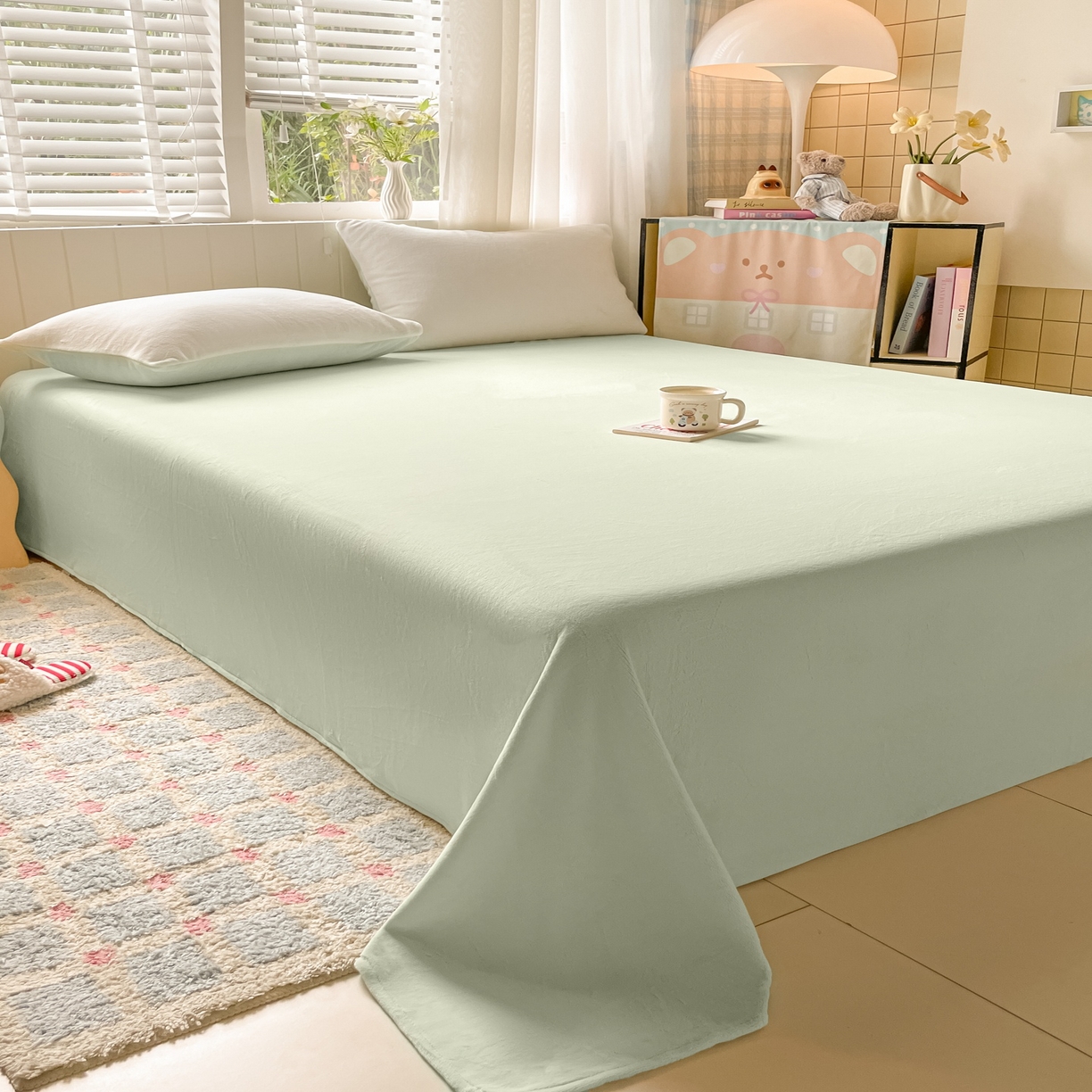 91家纺网 家纺一手货源 找家纺 仔仔熊 2025新款牛奶绒单床单床单单件 绿