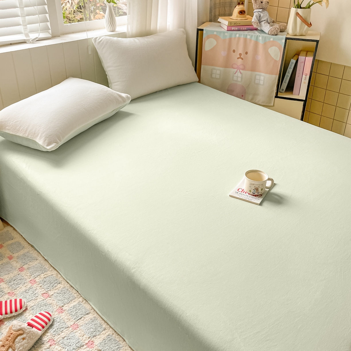 91家纺网 家纺一手货源 找家纺 仔仔熊 2025新款牛奶绒单床单床单单件 绿