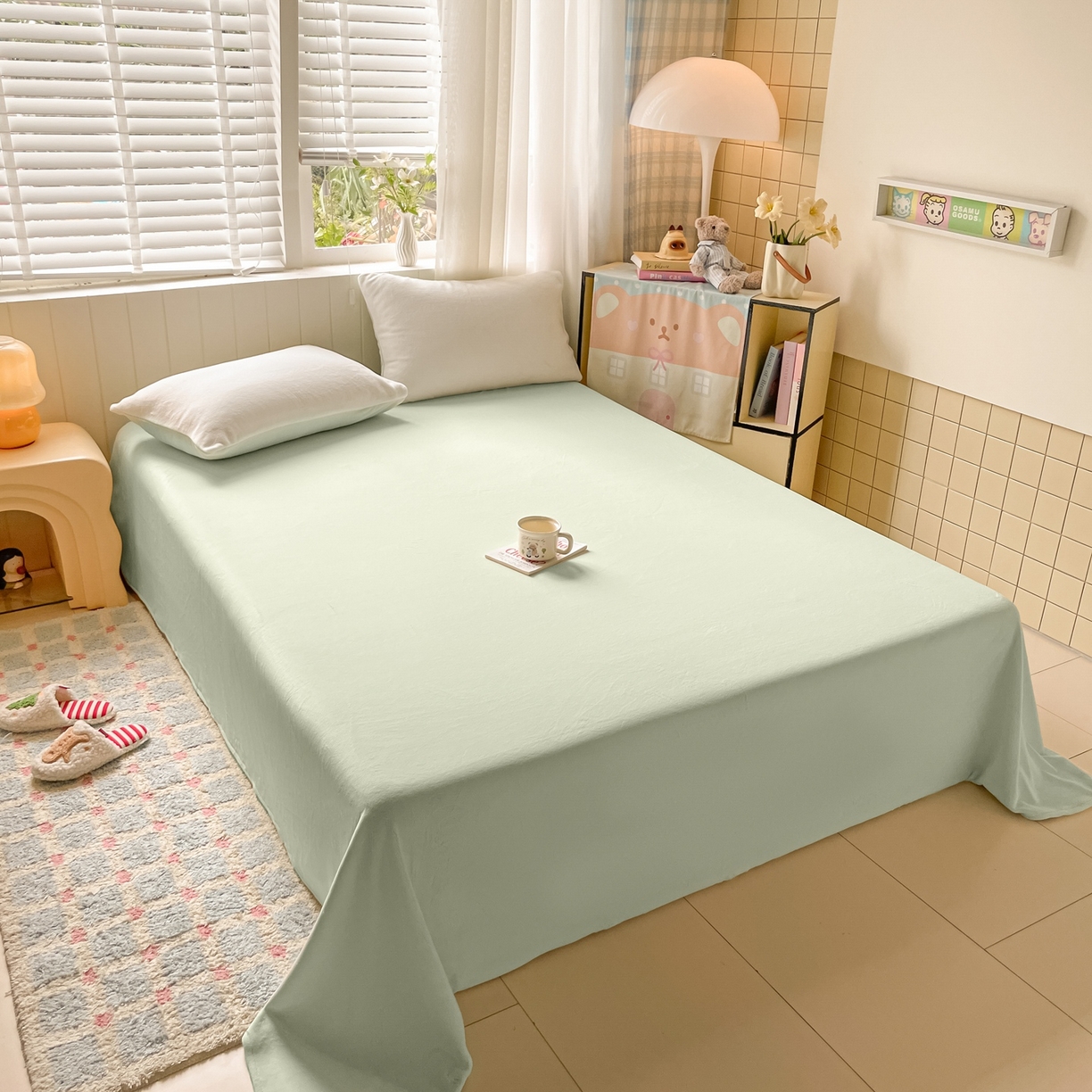 91家纺网 家纺一手货源 找家纺 仔仔熊 2025新款牛奶绒单床单床单单件 绿