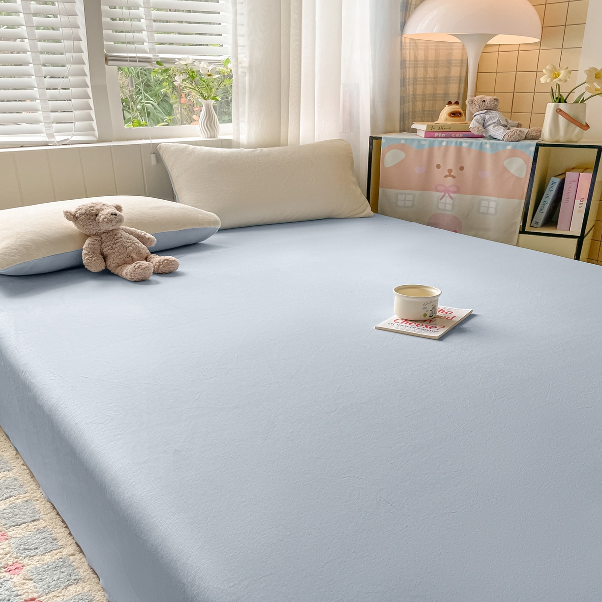 91家纺网 家纺一手货源 找家纺 仔仔熊 2025新款牛奶绒单床单床单单件 蓝