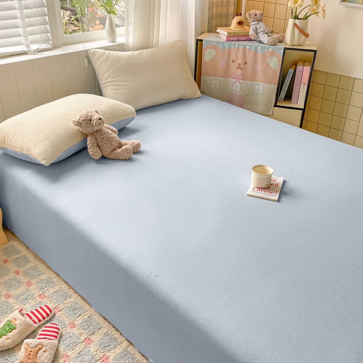 91家纺网 家纺一手货源 找家纺 仔仔熊 2025新款牛奶绒单床单床单单件 蓝