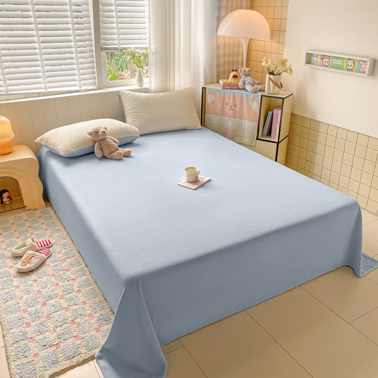 91家纺网 家纺一手货源 找家纺 仔仔熊 2025新款牛奶绒单床单床单单件 蓝