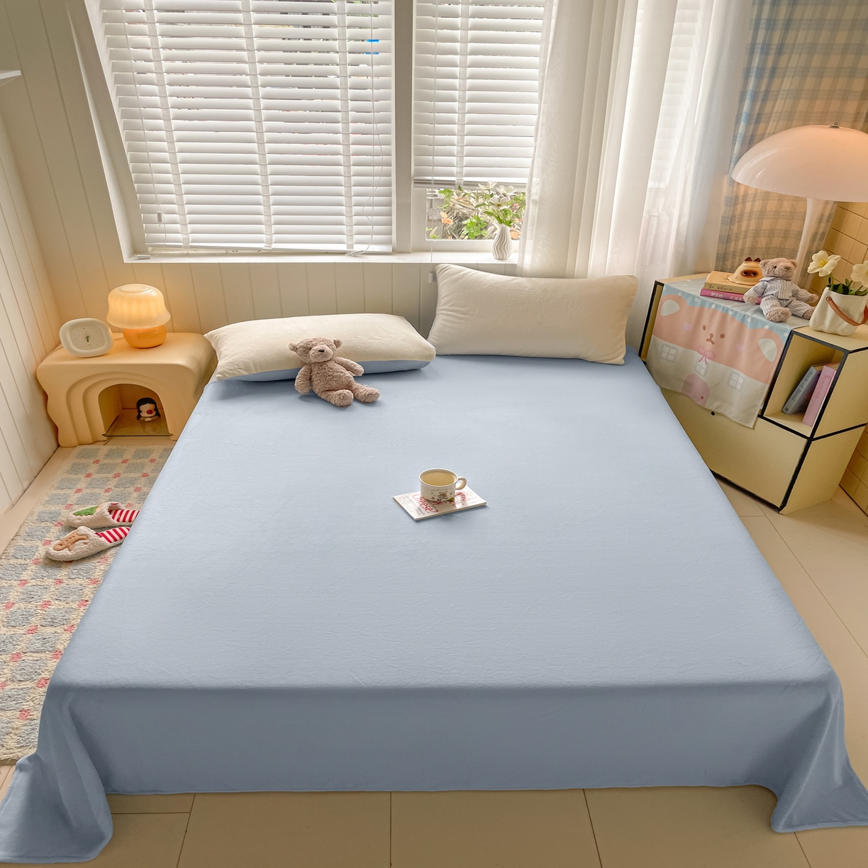 91家纺网 家纺一手货源 找家纺 仔仔熊 2025新款牛奶绒单床单床单单件 蓝